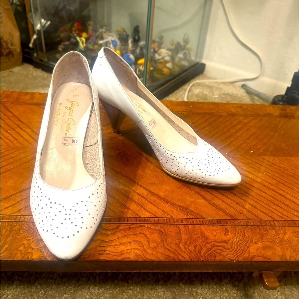 White Pumps with Wooden Heels